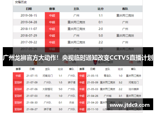 广州龙狮官方大动作！央视临时通知改变CCTV5直播计划